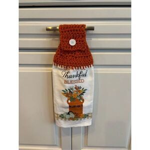Crochet Top Kitchen Towel- Thankful grateful  blessed (water can) 2 available